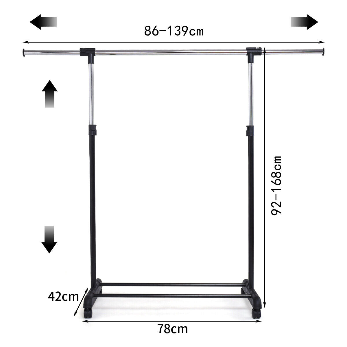 Adjustable Garment Rack Rolling Clothes Hanging Rail Metal Rack Single Rails