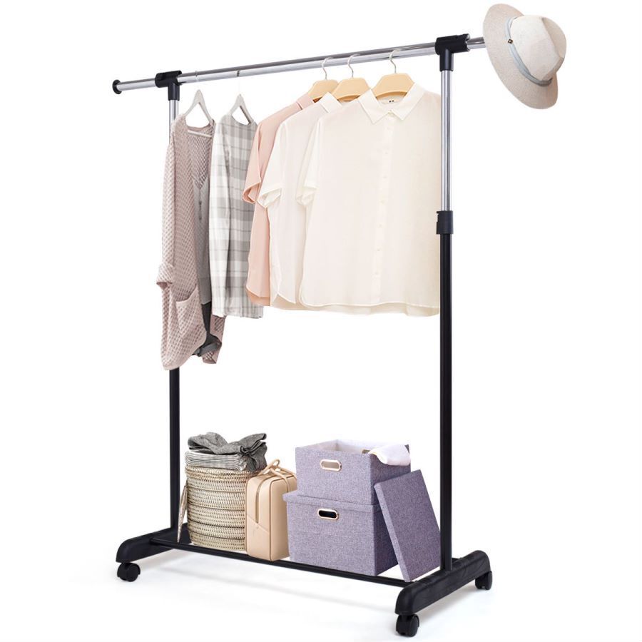 Adjustable Garment Rack Rolling Clothes Hanging Rail Metal Rack Single Rails