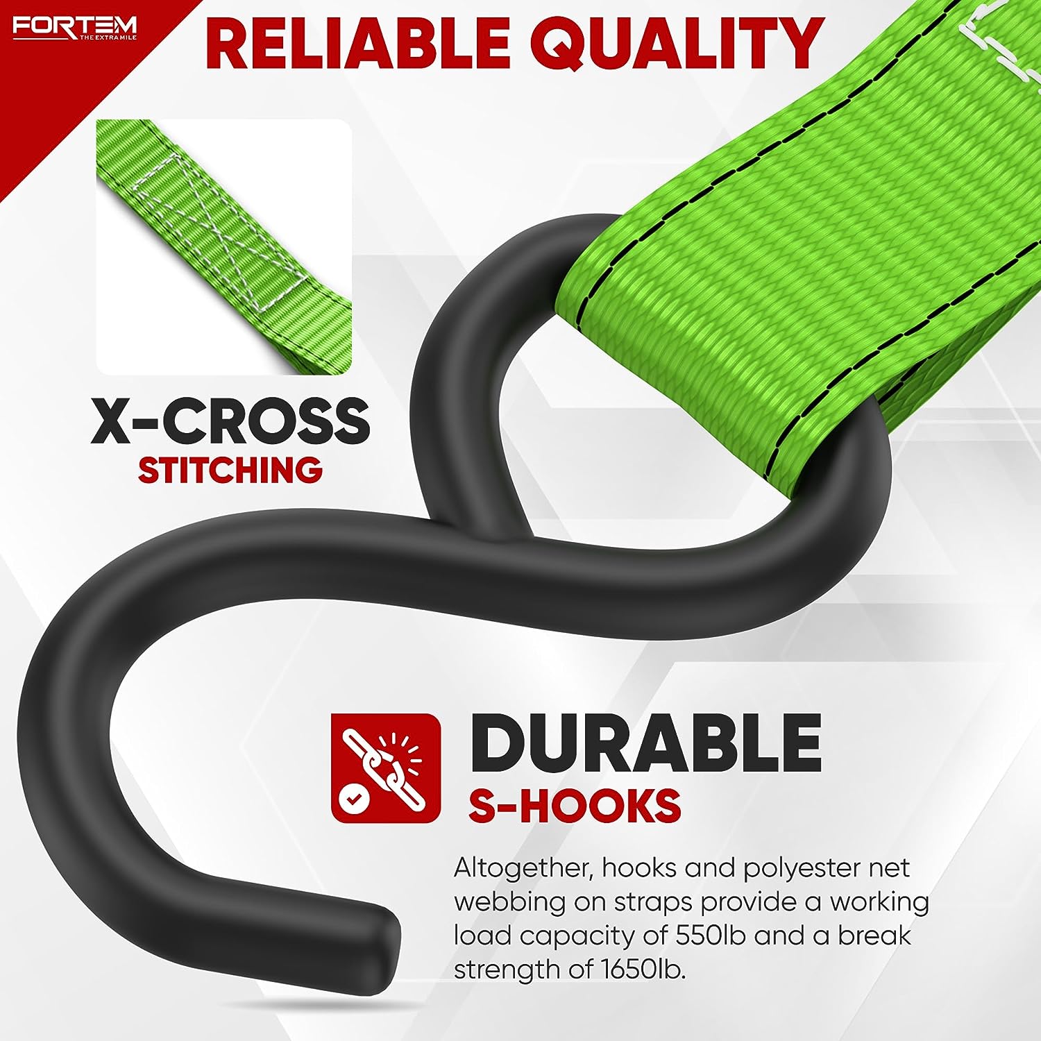 Ratchet Tie Down Straps, 4X 4.6m Securing Straps, 4X Soft Loops 748kg Break Strength, Rubber Coated Metal Handles, Plastic Coated Metal Hooks, Carrying Bag (Green)