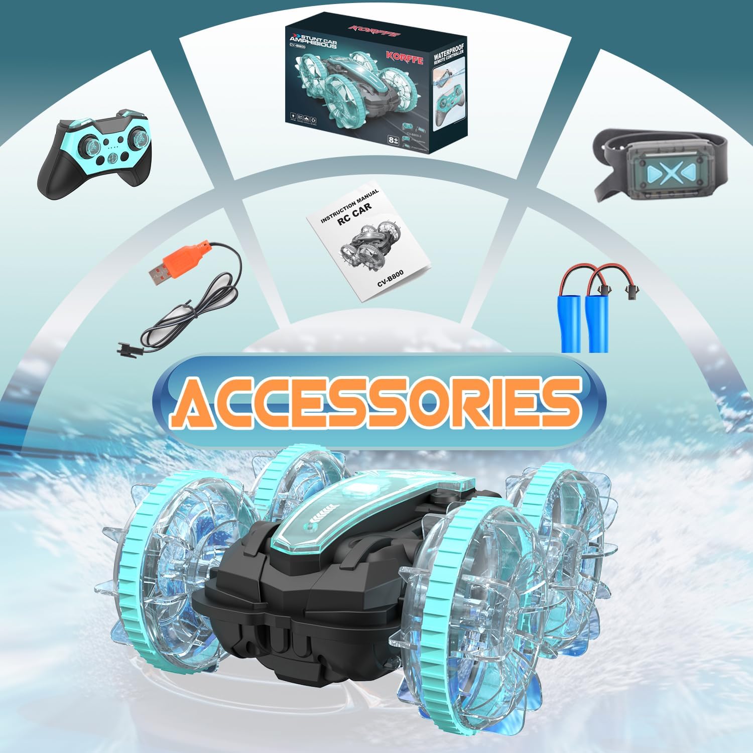 Remote Control Cars, Amphibious RC Car for 4 5 6 7 8 9 Years Old, 4WD Off-Road Toy Car, Waterproof Stunt Car Toy Vehicle, 360° Rotating Toy Car Perfect Birthday for 8-12 Years Old Kids