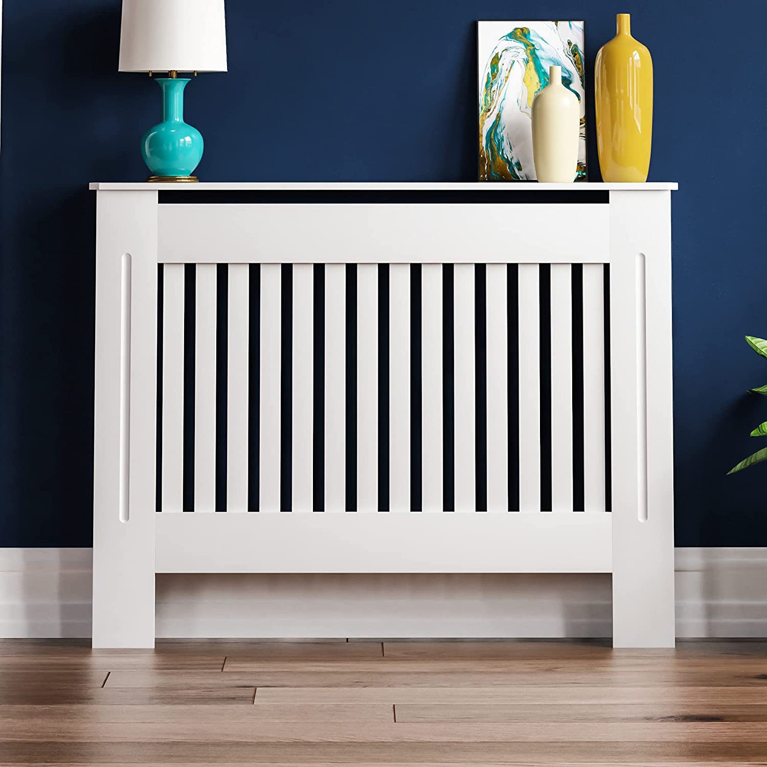 Chelsea Radiator Cover Modern Slatted Grill Slats White Painted MDF Cabinet, Medium