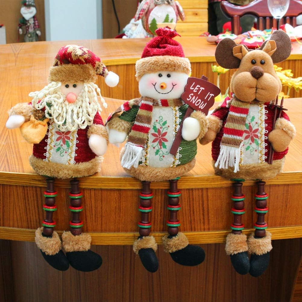 Christmas Plush Toy 3PCS/Set Super Cute Long Leg Sitting Santa Clause Snowman Reindeer Doll Christmas Ornaments Christmas Tree Topper Xmas Ornaments for Christmas Tree Pendant Holiday Party Home Decor