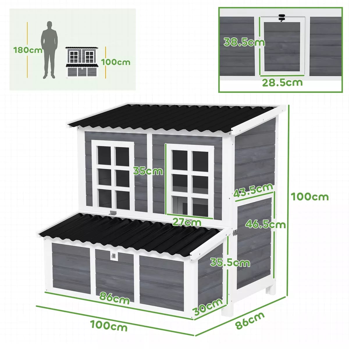 Wooden Chicken Coop, Hen House with Nesting Box, 100 x 86 x 100cm, Light Grey