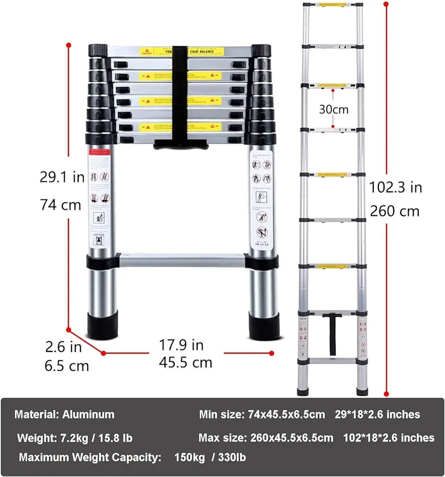 Multi-Purpose Extendable Aluminum Ladders, Folding Telescoping Ladder Extendable Portable Loft Ladder Foldable Ladder