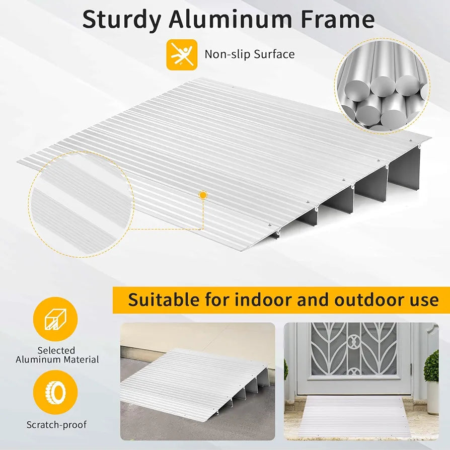 Door Threshold Ramp, 3”/4”/5” Rise Aluminum Threshold Ramps with Adjustable Flap & Non-slip Surface, 317KG Load Capacity Entry Ramp for Wheelchair Scooters (5”, 87 x 67 x 13cm)