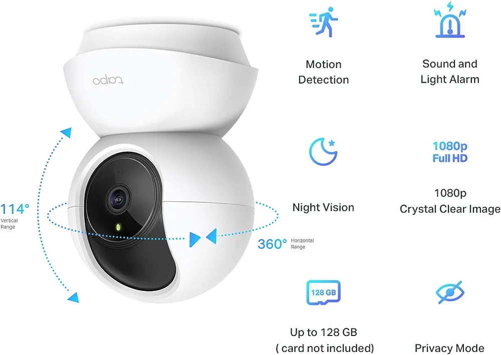 Smart Security Camera, Baby Monitor, Indoor CCTV, 360° Rotational Views, Works with Alexa&Google Home, No Hub Required, 1080p, 2-Way Audio, Night Vision, SD Storage, Device Sharing(TC70)