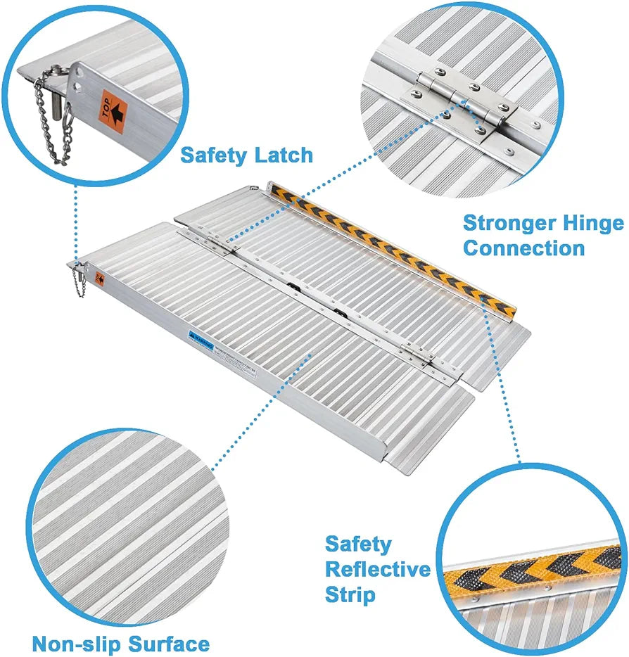 Aluminum Wheelchair Ramp, gardhom 122x72x5cm Folding Wheelchair Ramp for Steps with 272KG Loading Capacity Ramps for Scooters with PVC Handles for Home Stairs Doorway