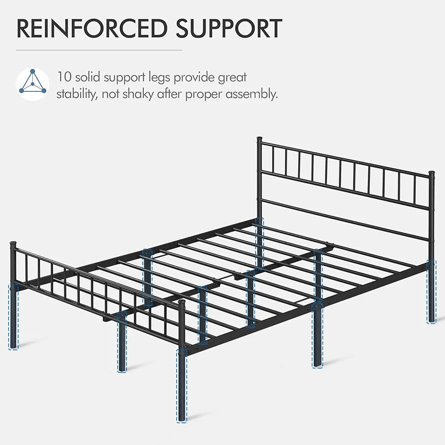 Metal Bed Frame  Modern Style Bed with Headboard and Footboard, Solid Slatted Bed Base