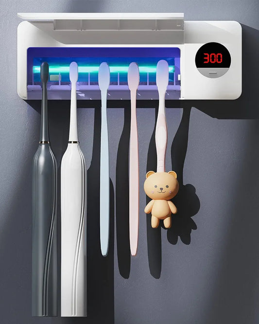 UV Toothbrush Sanitizer, Bathroom Toothbrush Holder Wall Mounted with Sterilizer Function, 2000mAh Charging, Timing Function, Toothbrush