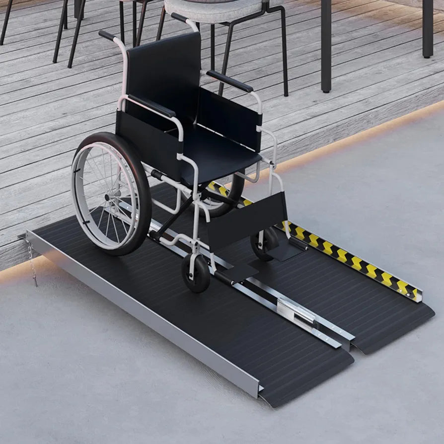 Wheelchair Ramp, 272KG Capacity, Folding Aluminium Threshold Ramp with Non-Skid Surface, Transition Plates Above and Below for Home, Steps, Stairs, Curbs, Doorways