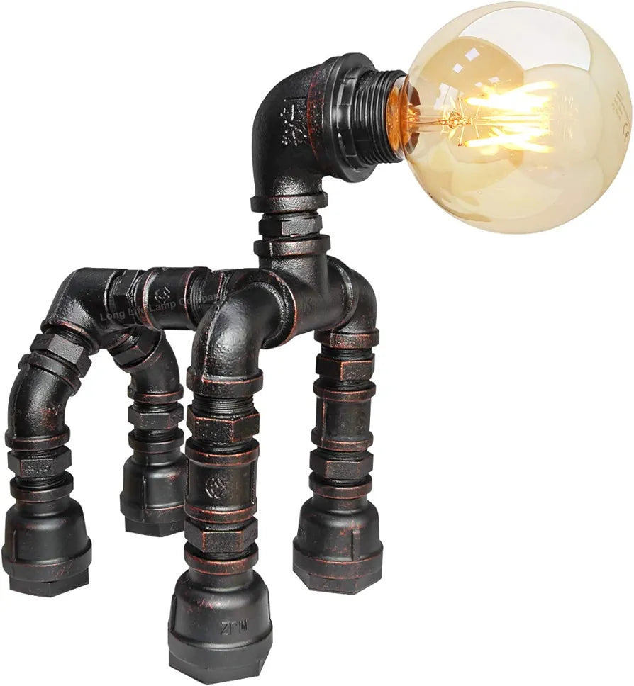 Steampunk Industrial Dog Table Lamp Edison Retro Vintage Robot Pipe Desk Lamp