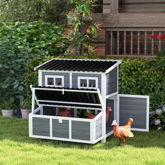 Wooden Chicken Coop, Hen House with Nesting Box, 100 x 86 x 100cm, Light Grey