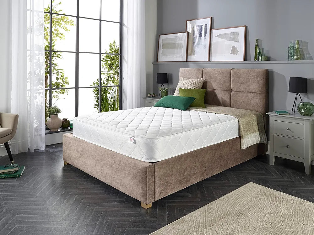 Aspire Beds Double Comfort Layers & AC Aspire-Cool Touch Diamond Tile Sleep Surface Foam Free Bonnell Sprung Value Mattress, White Border