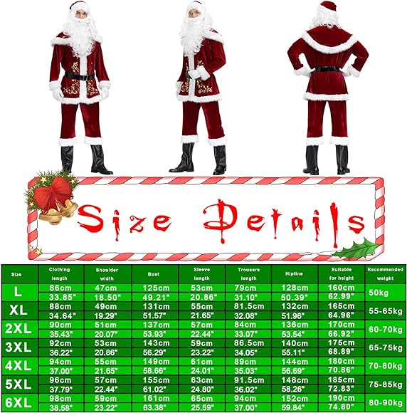 9 Pieces Mens Christmas Santa Claus Costume Outfits Suit Adults Cosplay Xmas Party Novelty Tops Pants Fancy Clothes Set