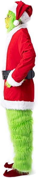 Christmas Costume Set Santa Claus Hat Top Boots Green Hair Monster Mask Gloves Cosplay Costume How Stole Christmas Costume Set - Including Mask Xmas Funny Cosplay Costume Props