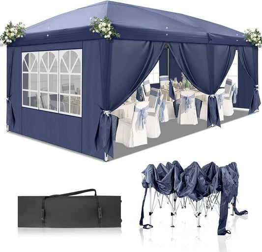 3x6m Pop Up Gazebo with Sides Event Shelter with Wheeled Bag, Instant Outdoor Canopy Folding Garden Gazebo Party Tent