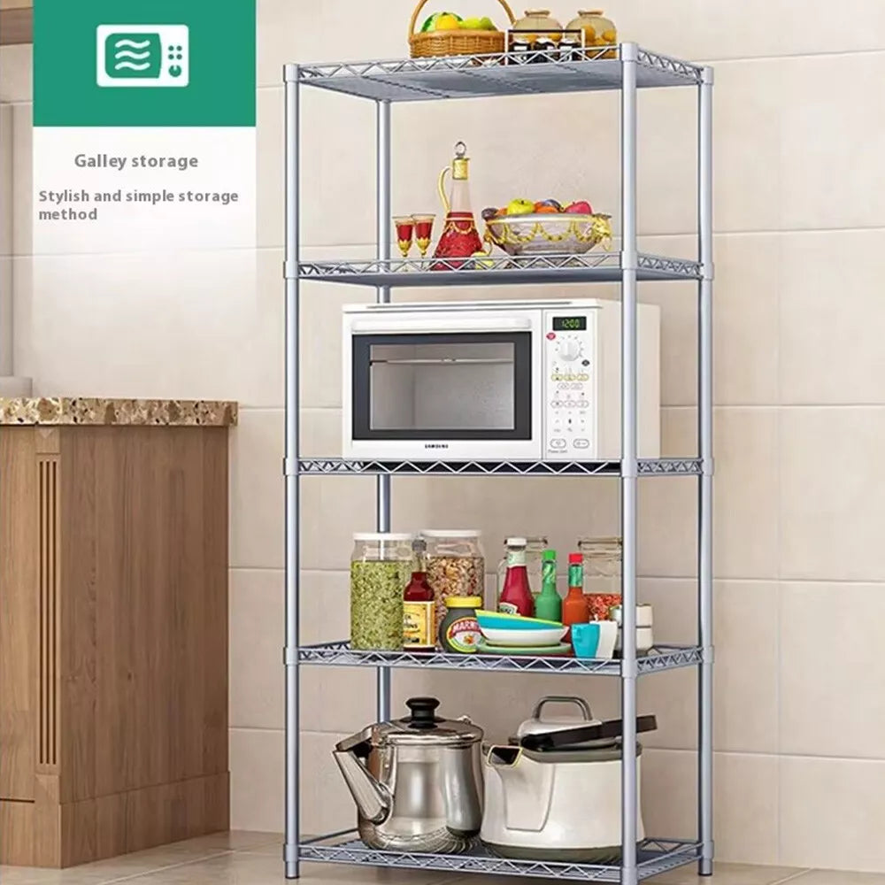 5 Tier Silver Metal Storage Rack Shelving Wire Shelf Kitchen Office Unit Stand