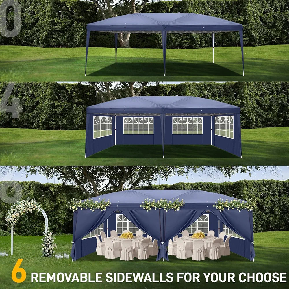 3x6m Pop Up Gazebo with Sides Event Shelter with Wheeled Bag, Instant Outdoor Canopy Folding Garden Gazebo Party Tent