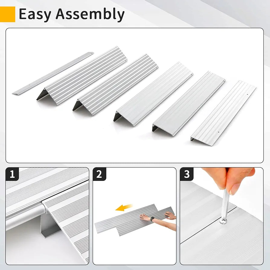 Door Threshold Ramp, 3”/4”/5” Rise Aluminum Threshold Ramps with Adjustable Flap & Non-slip Surface, 317KG Load Capacity Entry Ramp for Wheelchair Scooters (5”, 87 x 67 x 13cm)