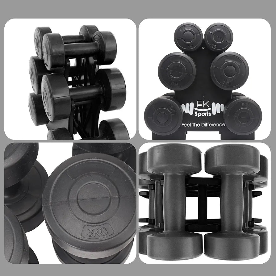 Dumbbell Weights Set with Stand Rack, Lightweight Aerobics Gym Class Dumbbell Weights Workout 12kg Set, Home Gym Weight Exercise Arm Hand Fitness - 1 KG/ 2 KG/ 3 KG Pair