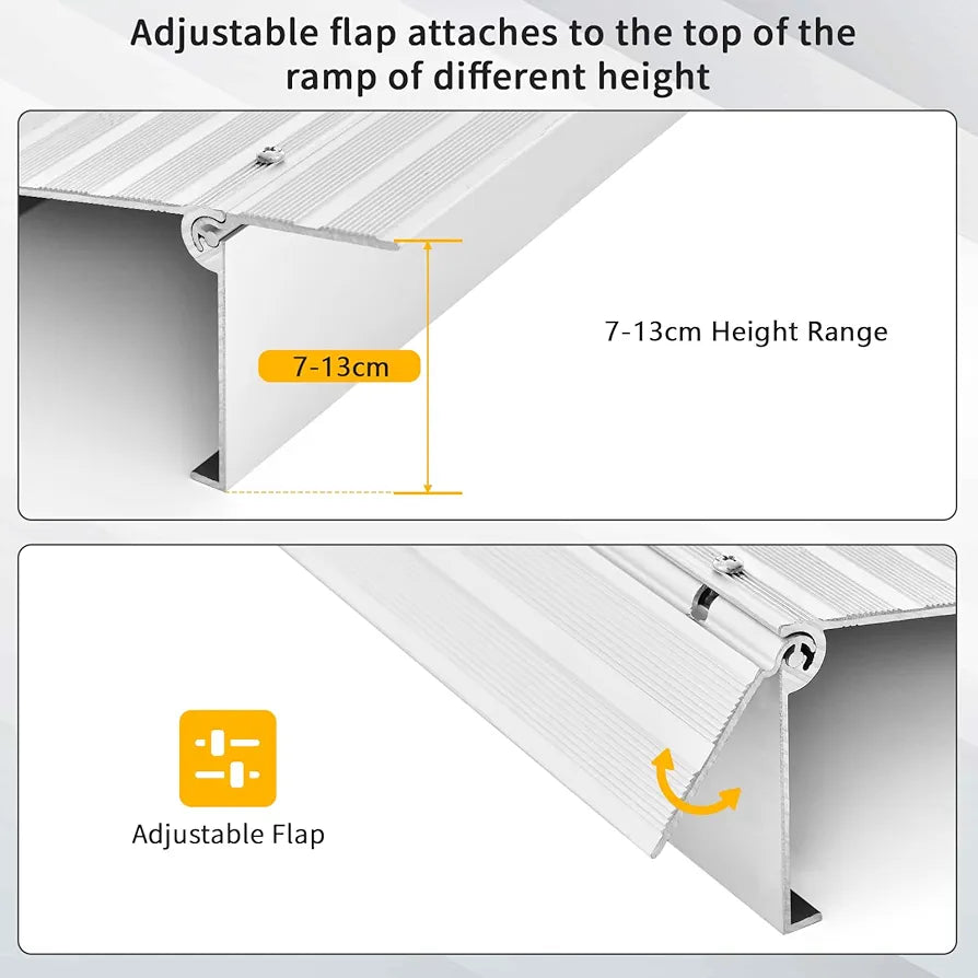 Door Threshold Ramp, 3”/4”/5” Rise Aluminum Threshold Ramps with Adjustable Flap & Non-slip Surface, 317KG Load Capacity Entry Ramp for Wheelchair Scooters (5”, 87 x 67 x 13cm)