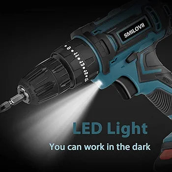 21V Cordless Drill Driver, Power Drills Cordless with 2 Batteries 2000mAh, 45Nm Max Hammer Drill, 25+3 Torque Electric Drills Set, 3/8