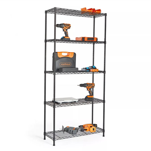 5 Tier Wire Shelving Unit for Storage Black Powder Coated Metal Shelves