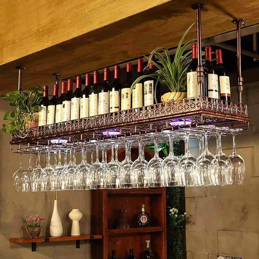 Upside down wine rack Simple style Iron hanging wine glass rack Ceiling Decoration Shelf For bars,restaurants,kitchens…