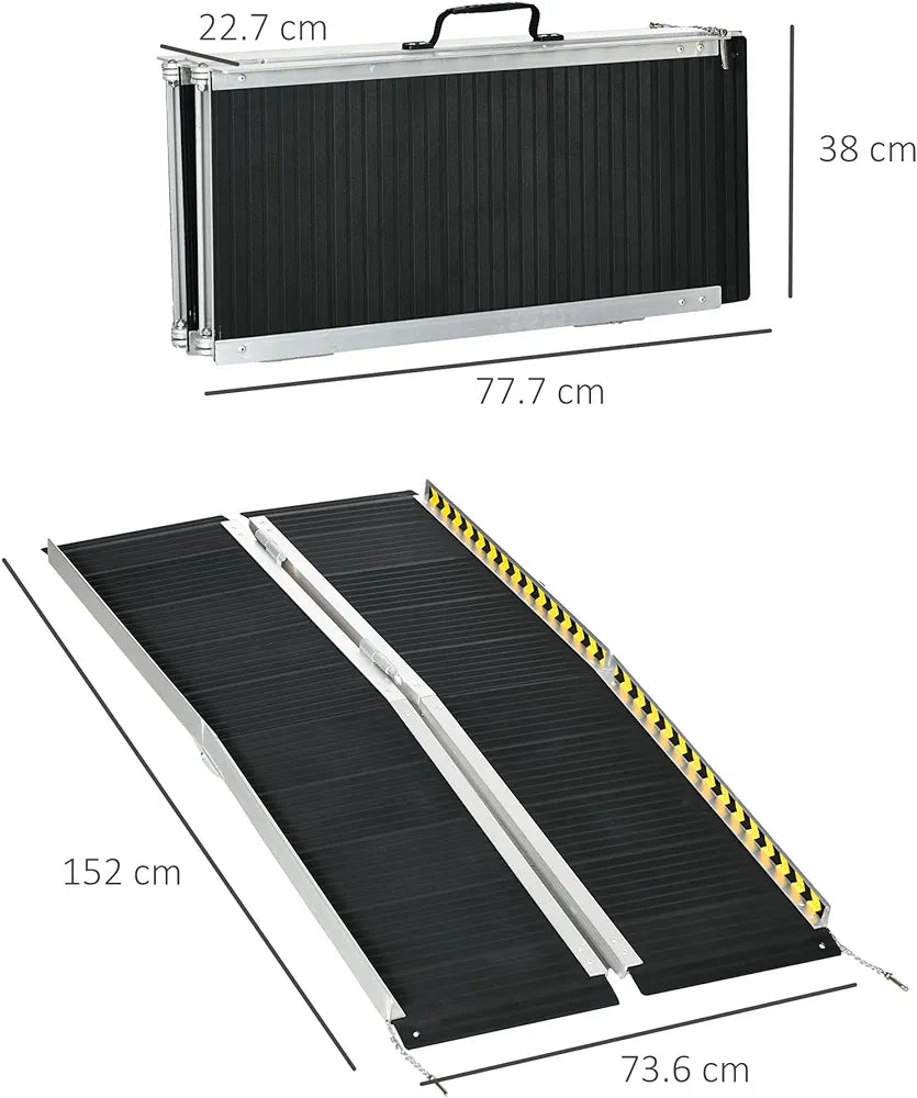 Wheelchair Ramp, 272KG Capacity, Folding Aluminium Threshold Ramp with Non-Skid Surface, Transition Plates Above and Below for Home, Steps, Stairs, Curbs, Doorways