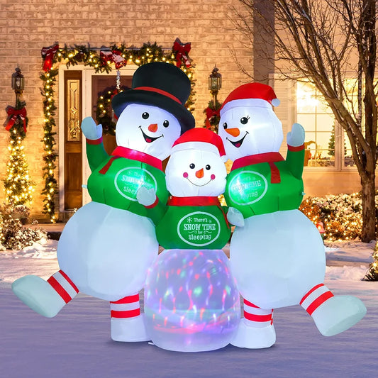 6.5FT Christmas Inflatable Outdoor Decorations, Snowmen Family Blow Up Yard Decoration with Built-in Colorful LED Lights