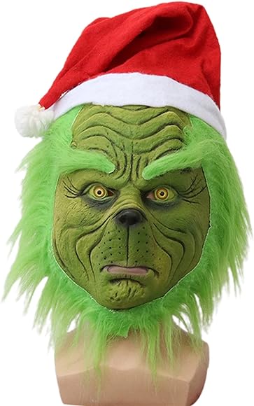 Christmas Costume Set Santa Claus Hat Top Boots Green Hair Monster Mask Gloves Cosplay Costume How Stole Christmas Costume Set - Including Mask Xmas Funny Cosplay Costume Props