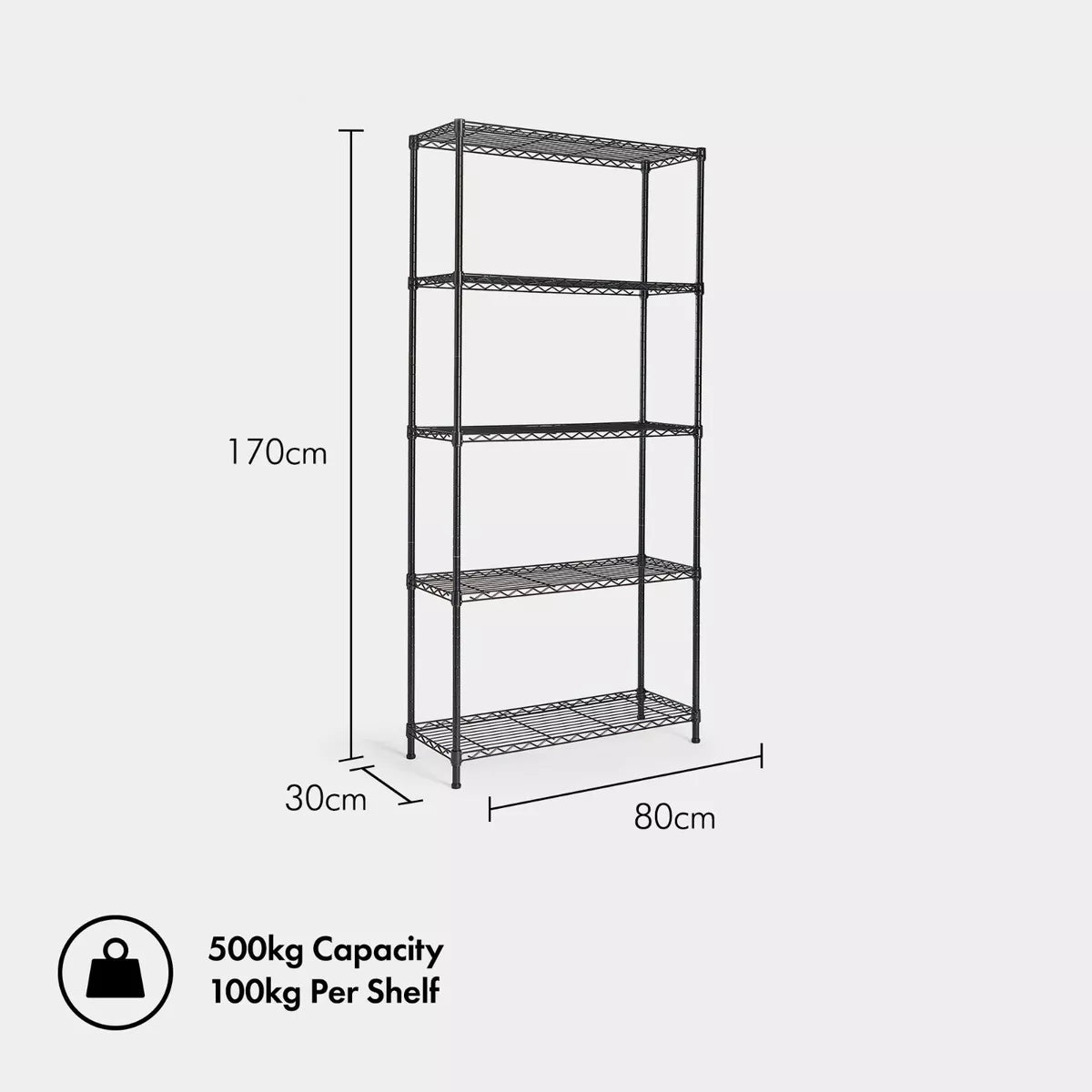 5 Tier Wire Shelving Unit for Storage Black Powder Coated Metal Shelves