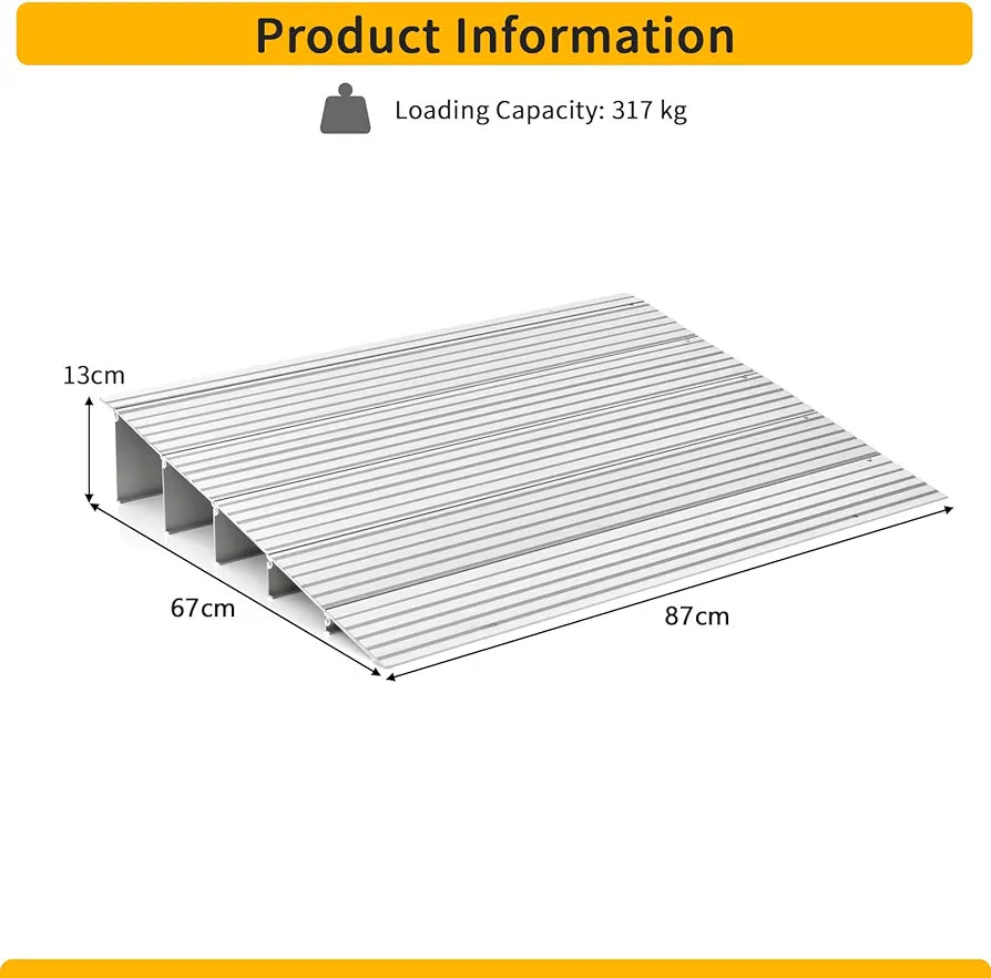 Door Threshold Ramp, 3”/4”/5” Rise Aluminum Threshold Ramps with Adjustable Flap & Non-slip Surface, 317KG Load Capacity Entry Ramp for Wheelchair Scooters (5”, 87 x 67 x 13cm)