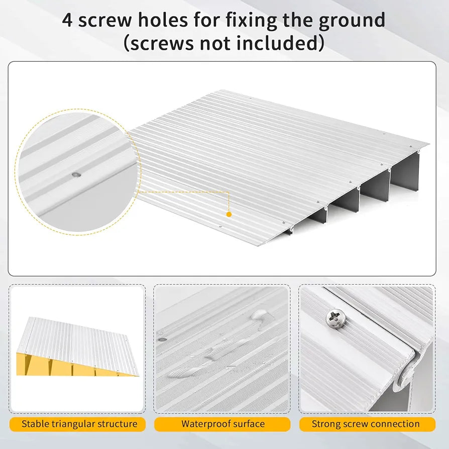 Door Threshold Ramp, 3”/4”/5” Rise Aluminum Threshold Ramps with Adjustable Flap & Non-slip Surface, 317KG Load Capacity Entry Ramp for Wheelchair Scooters (5”, 87 x 67 x 13cm)