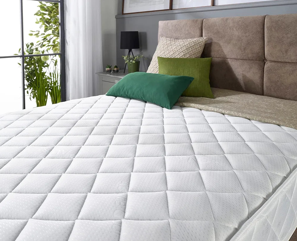 Aspire Beds Double Comfort Layers & AC Aspire-Cool Touch Diamond Tile Sleep Surface Foam Free Bonnell Sprung Value Mattress, White Border