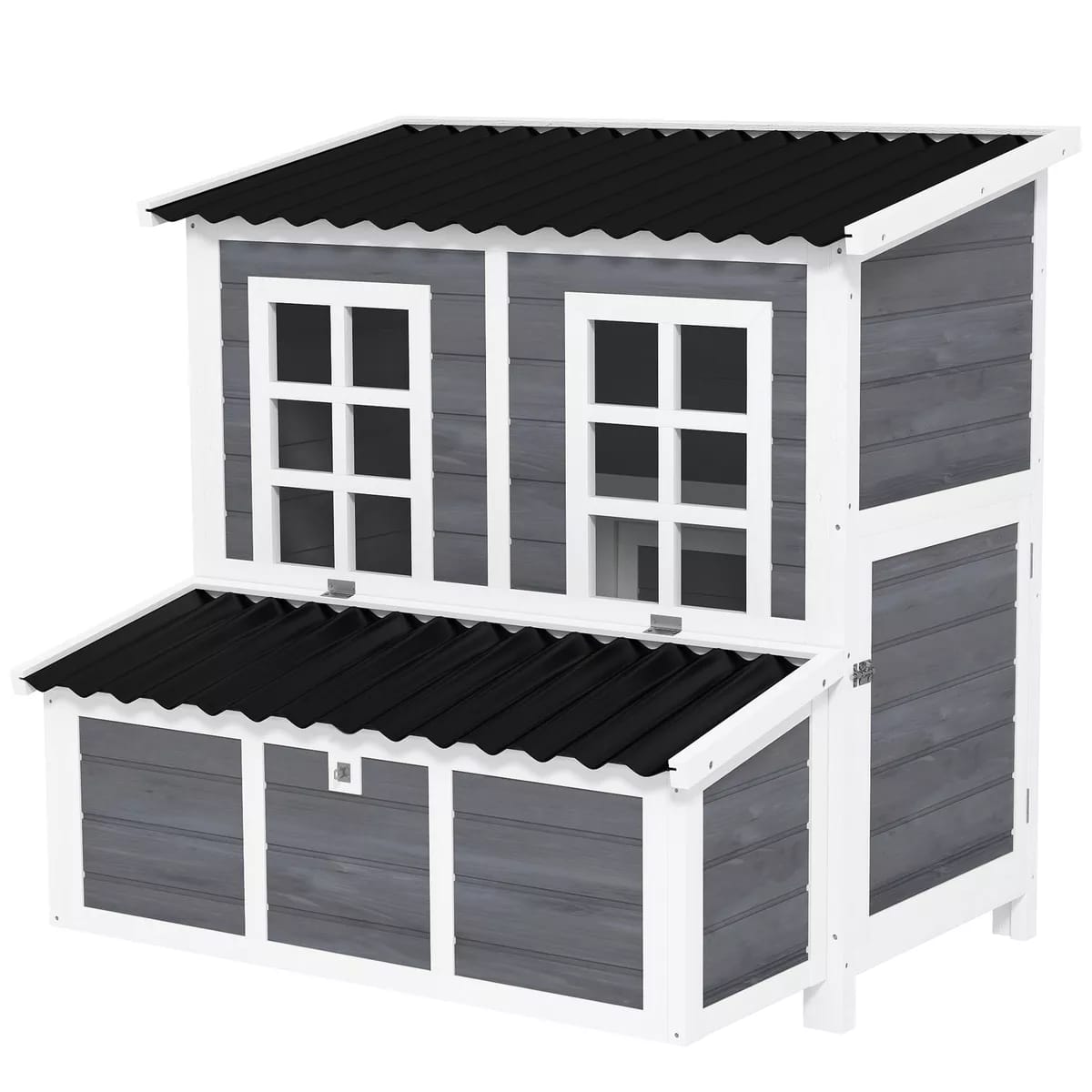 Wooden Chicken Coop, Hen House with Nesting Box, 100 x 86 x 100cm, Light Grey