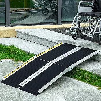 Wheelchair Ramp, 272KG Capacity, Folding Aluminium Threshold Ramp with Non-Skid Surface, Transition Plates Above and Below for Home, Steps, Stairs, Curbs, Doorways