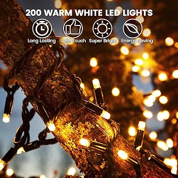 20m 200 LED Christmas Tree Lights, 8 Modes Outdoor Fairy Lights Plug in, Waterproof Outdoor String Lights Mains Powered for Christmas Decoration