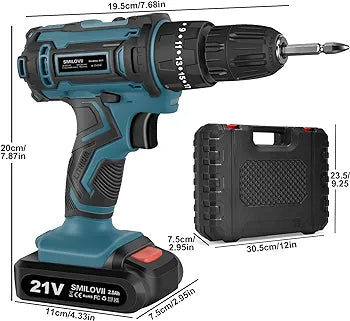 21V Cordless Drill Driver, Power Drills Cordless with 2 Batteries 2000mAh, 45Nm Max Hammer Drill, 25+3 Torque Electric Drills Set, 3/8