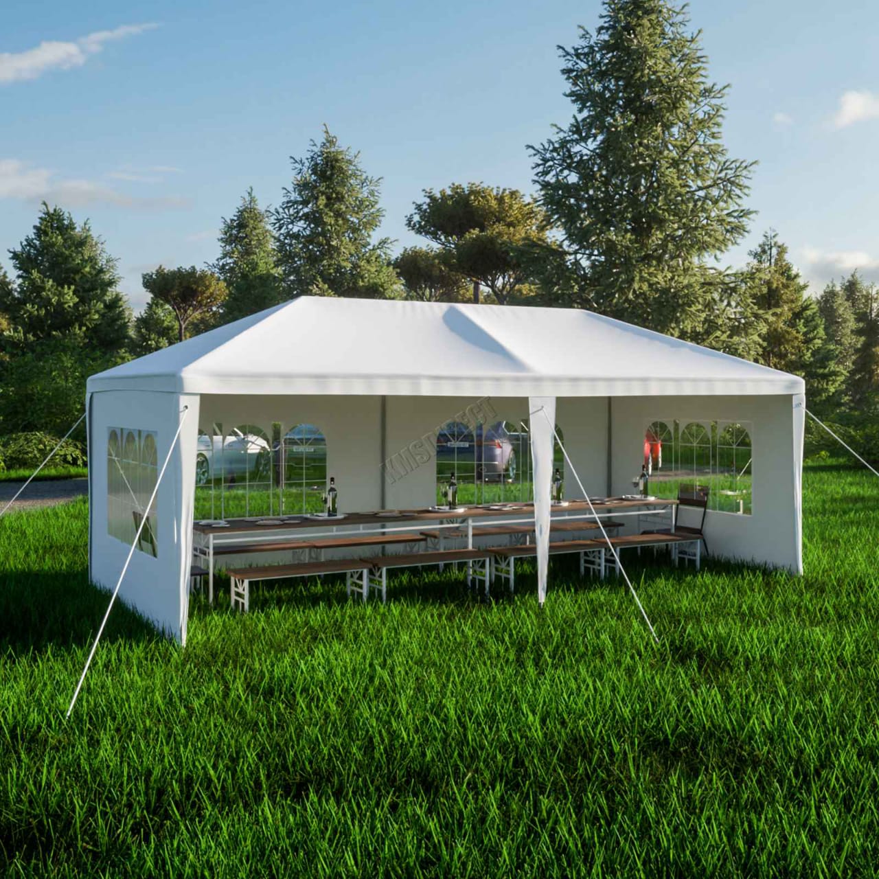 3x6m Garden PE Gazebo Party Wedding Camping Tent With 6 Walls Canopy