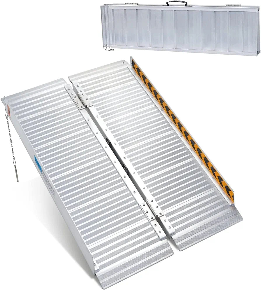 Aluminum Wheelchair Ramp, gardhom 122x72x5cm Folding Wheelchair Ramp for Steps with 272KG Loading Capacity Ramps for Scooters with PVC Handles for Home Stairs Doorway