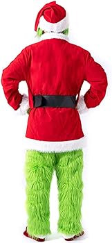 Christmas Costume Set Santa Claus Hat Top Boots Green Hair Monster Mask Gloves Cosplay Costume How Stole Christmas Costume Set - Including Mask Xmas Funny Cosplay Costume Props