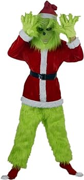 Christmas Costume Set Santa Claus Hat Top Boots Green Hair Monster Mask Gloves Cosplay Costume How Stole Christmas Costume Set - Including Mask Xmas Funny Cosplay Costume Props