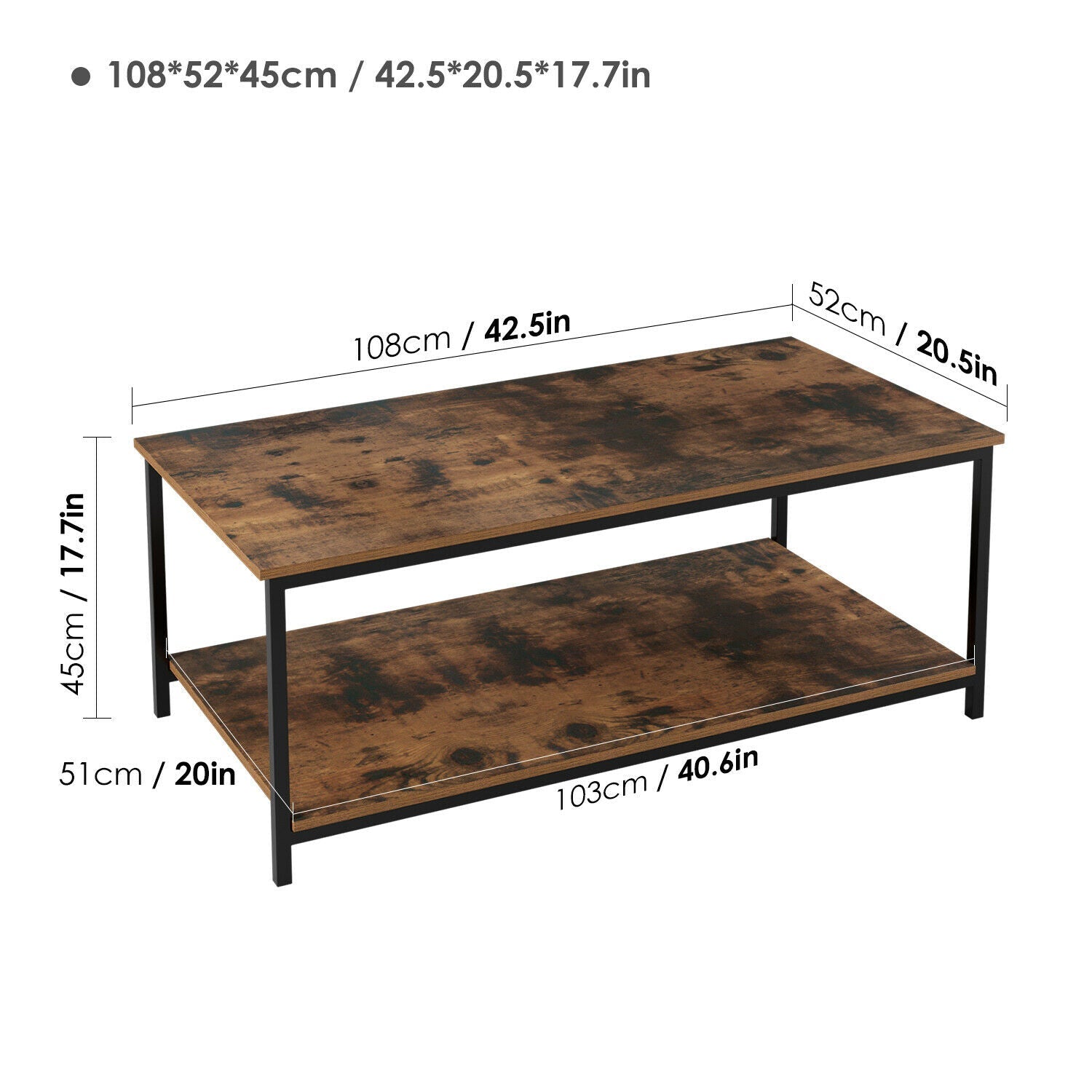 Coffee Table 2 Tiers Industrial Centre Table Side Table Wood End Table