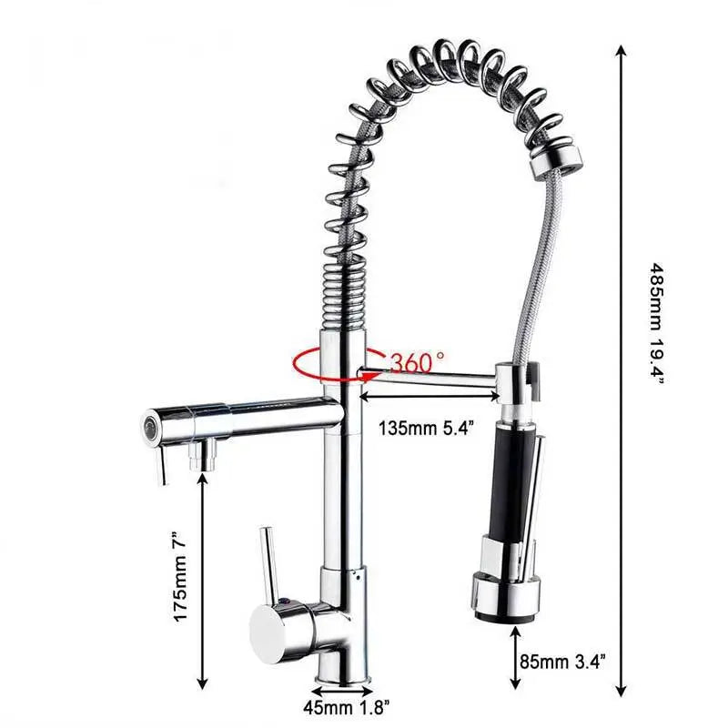 Modern Kitchen Pull Out Mixer Taps Dual Spout Spray Shower Head Monobloc Chrome