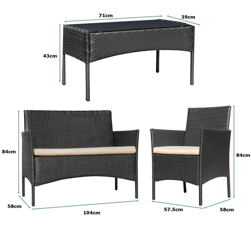 Rattan Garden Furniture Set 4 Piece Outdoor Sofa Table Chairs