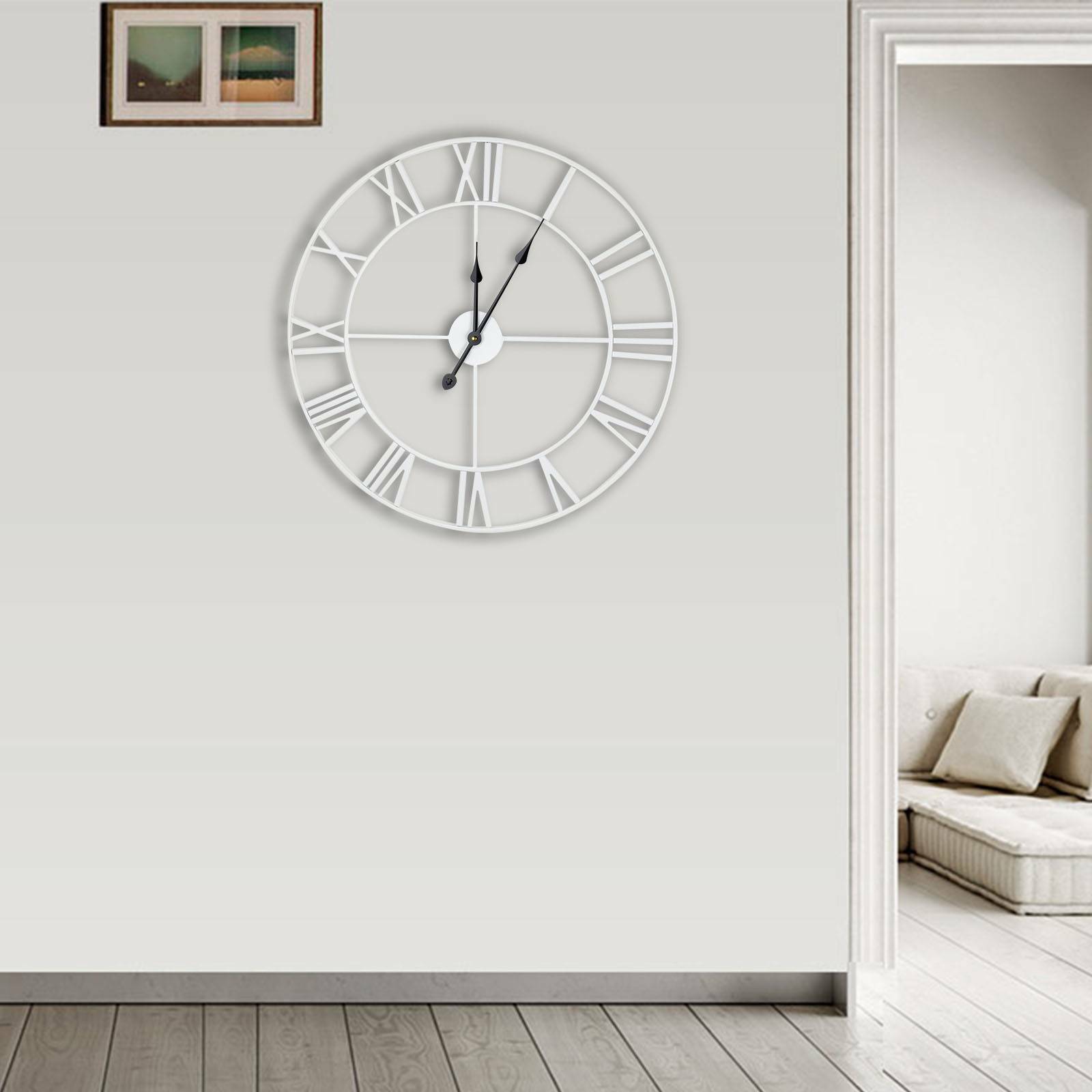 60cm White Metal Roman Clock