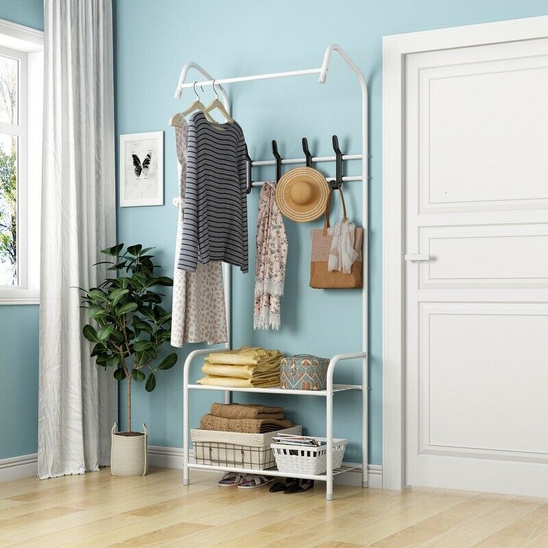 Metal Coat Rack Stand clothes Hangers Storage Shelf