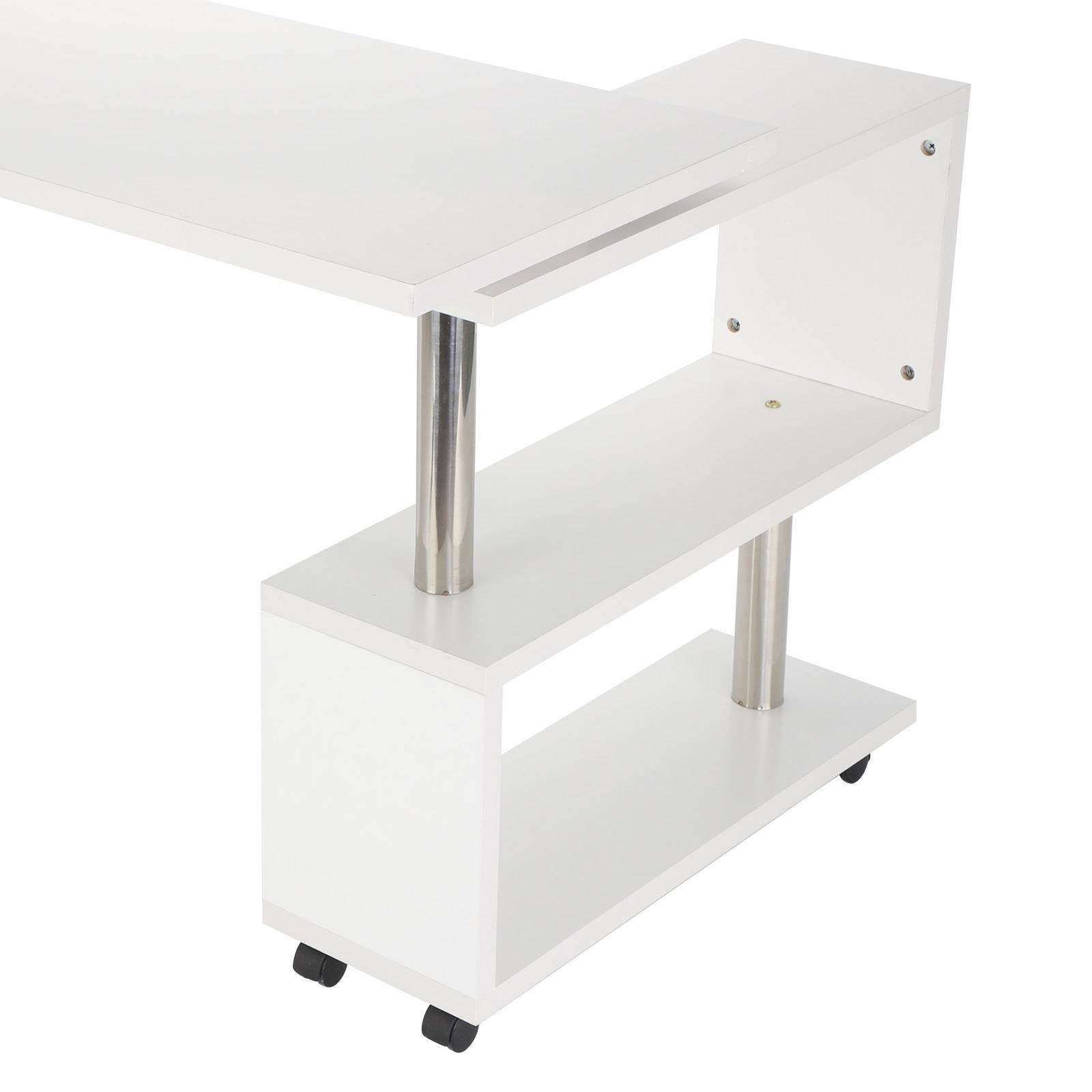 360° Rotating Corner Desk Storage Shelf Combo Workstation L-Shaped Table Office