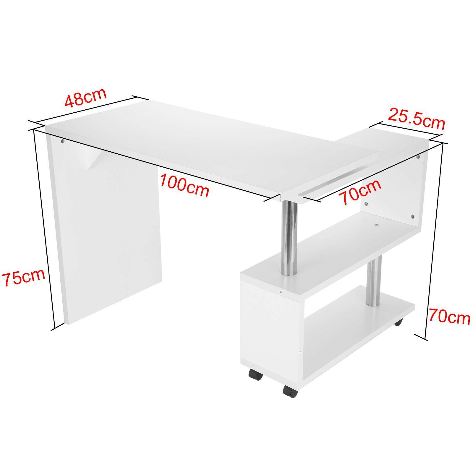 360° Rotating Corner Desk Storage Shelf Combo Workstation L-Shaped Table Office